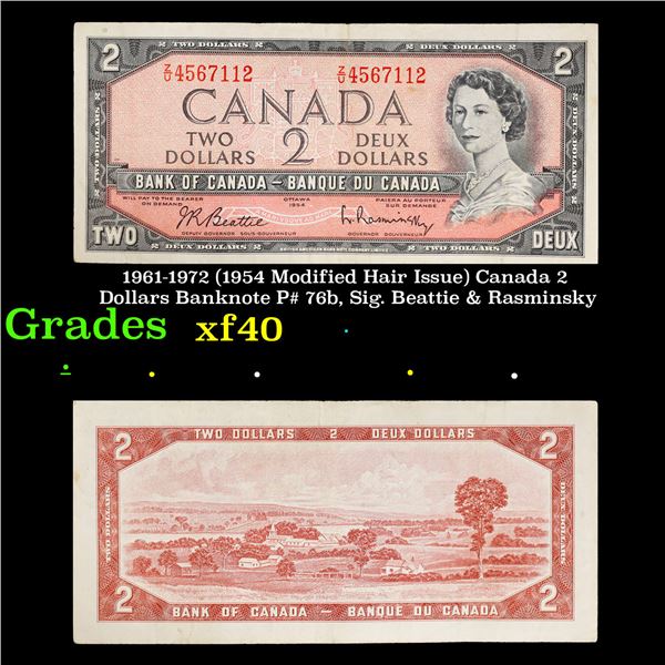 1961-1972 (1954 Modified Hair Issue) Canada 2 Dollars Banknote P# 76b, Sig. Beattie & Rasminsky Grad