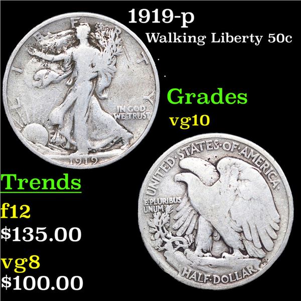 1919-p Walking Liberty Half Dollar 50c Grades vg+