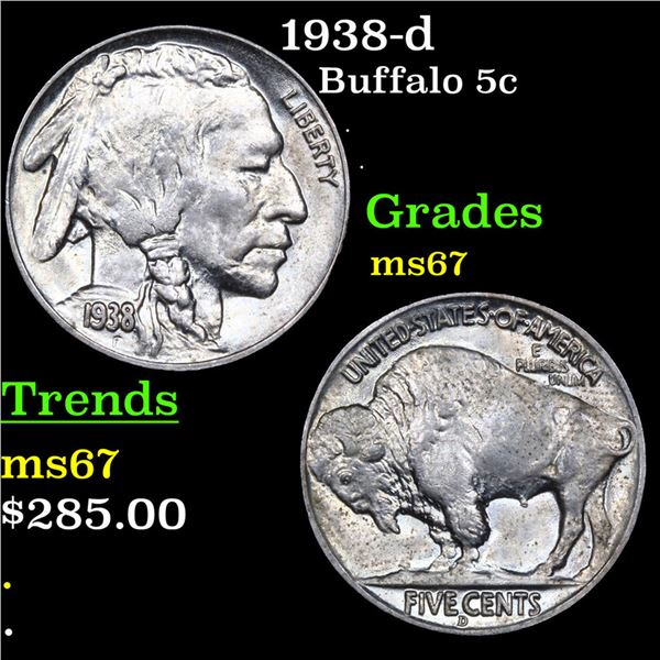 1938-d Buffalo Nickel 5c Grades GEM++ Unc