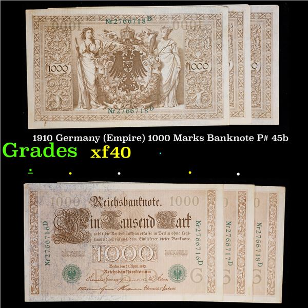 1910 Germany (Empire) 1000 Marks Banknote P# 45b Grades xf
