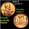 Image 1 : 1951-d Lincoln Cent 1c Grades GEM+ Unc RD