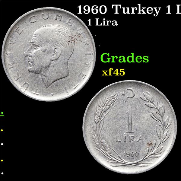 1960 Turkey 1 Lira KM-889a.1 Grades xf+