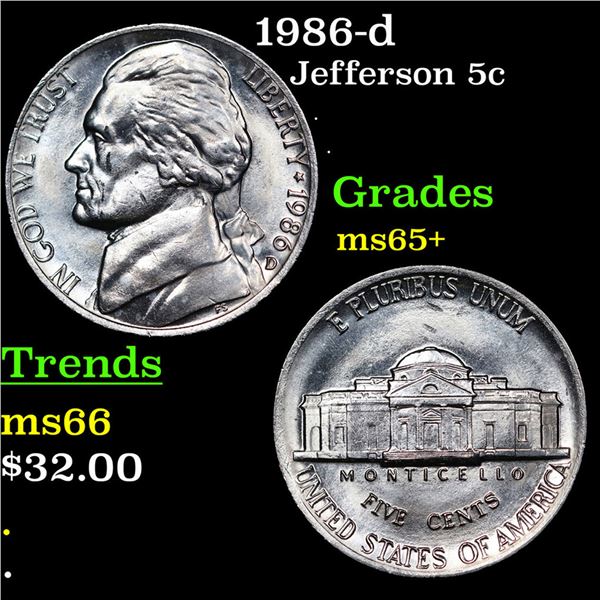 1986-d Jefferson Nickel 5c Grades GEM+ Unc