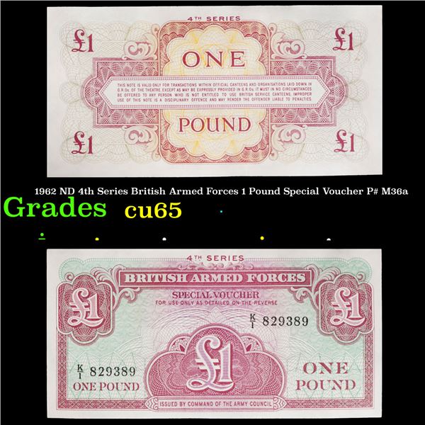 1962 ND 4th Series British Armed Forces 1 Pound Special Voucher P# M36a Grades Gem CU