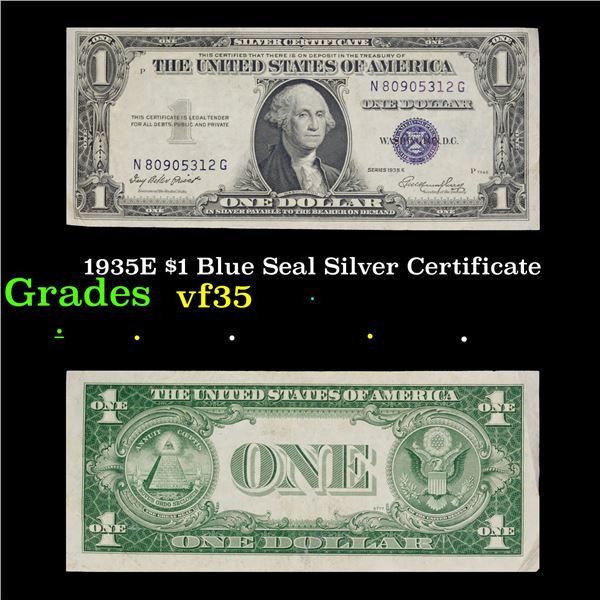 1935E $1 Blue Seal Silver Certificate Grades vf++