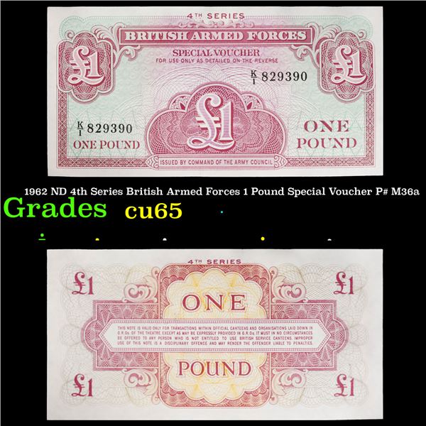 1962 ND 4th Series British Armed Forces 1 Pound Special Voucher P# M36a Grades Gem CU