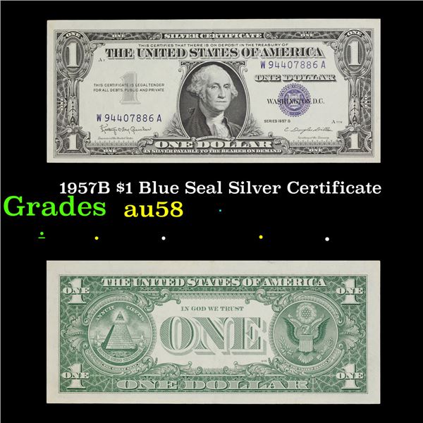 1957B $1 Blue Seal Silver Certificate Grades Choice AU/BU Slider