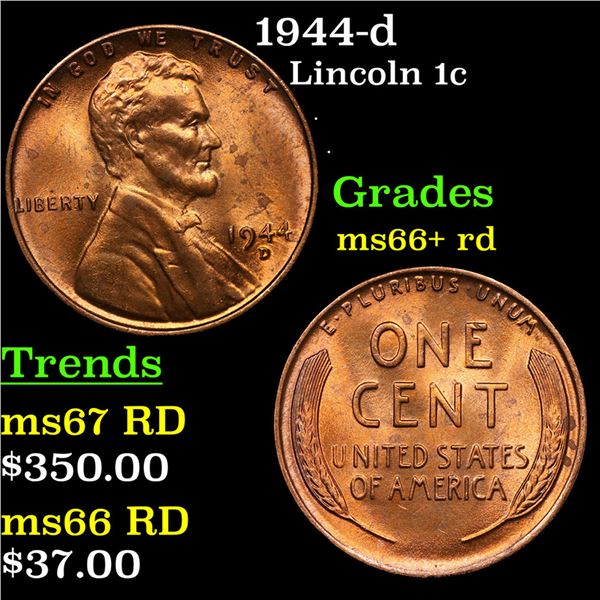 1944-d Lincoln Cent 1c Grades GEM++ RD