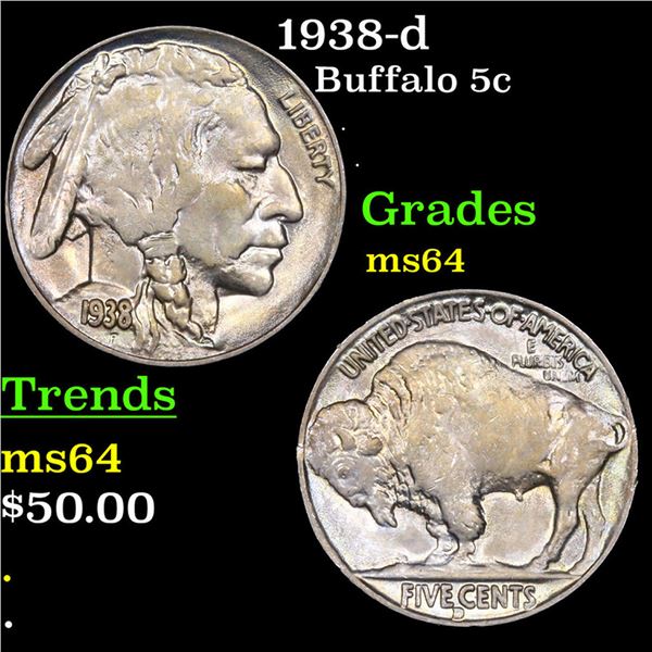 1938-d Buffalo Nickel 5c Grades Choice Unc