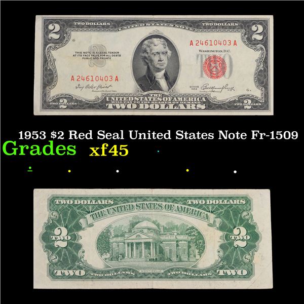 1953 $2 Red Seal United States Note Fr-1509 Grades xf+