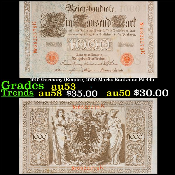 1910 Germany (Empire) 1000 Marks Banknote P# 44b Grades Select AU