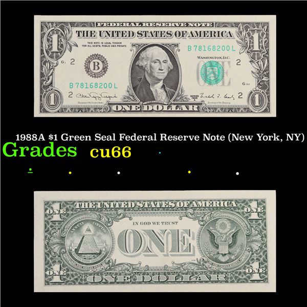 1988A $1 Green Seal Federal Reserve Note (New York, NY) Grades Gem+ CU