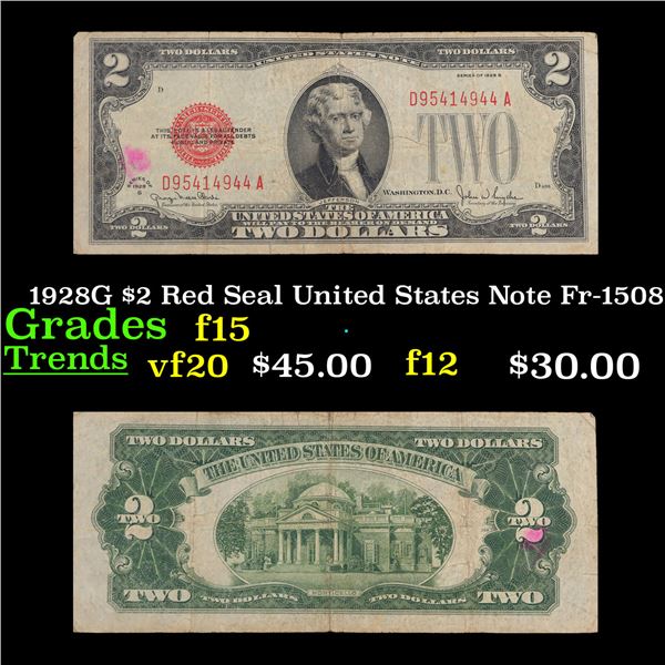 1928G $2 Red Seal United States Note Fr-1508 Grades f+