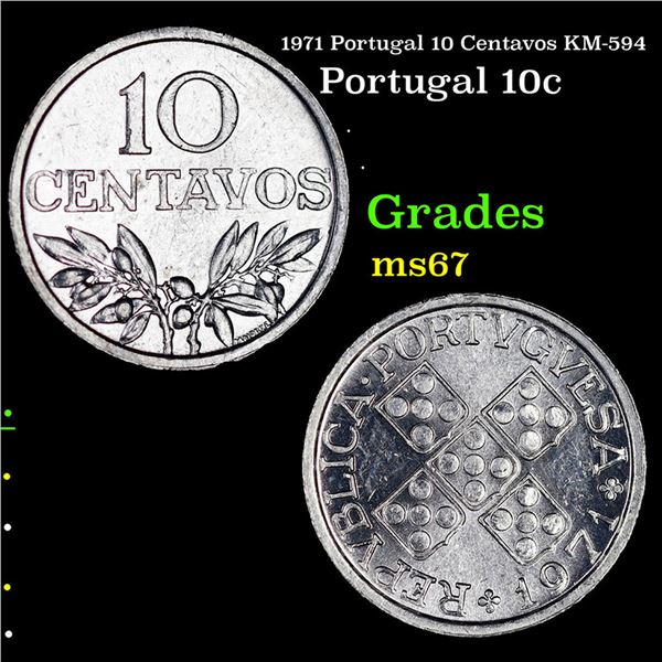 1971 Portugal 10 Centavos KM-594 Grades GEM++ Unc