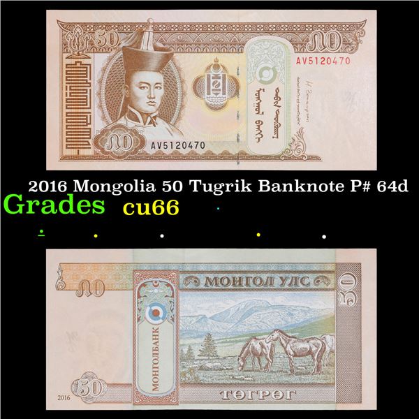 2016 Mongolia 50 Tugrik Banknote P# 64d Grades Gem+ CU