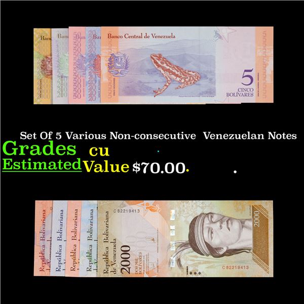 Set Of 5 Various Non-consecutive  Venezuelan Notes Grades CU