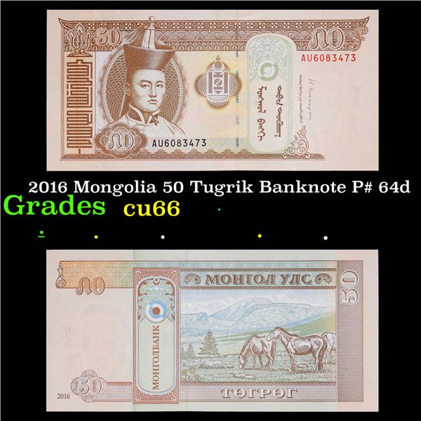 2016 Mongolia 50 Tugrik Banknote P# 64d Grades Gem+ CU