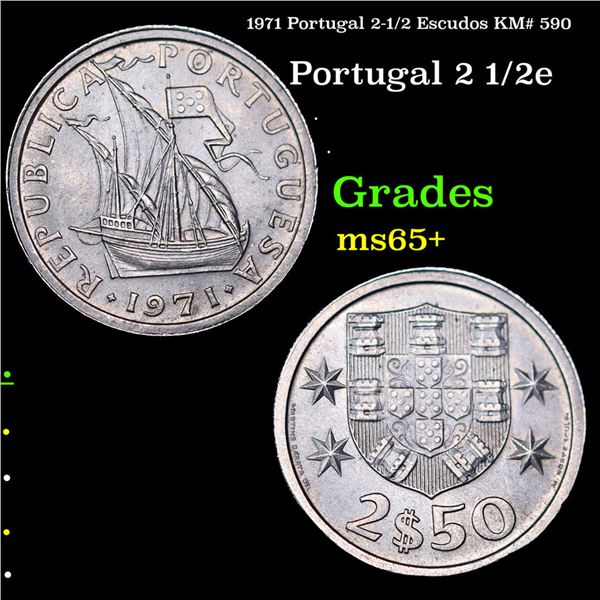 1971 Portugal 2-1/2 Escudos KM# 590 Grades GEM+ Unc
