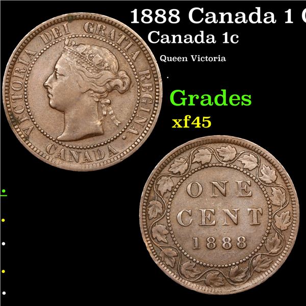 1888 Canada 1 Cent KM# 7 Grades xf+.