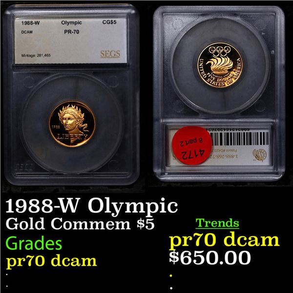Proof 1988-W Olympic Gold Commemorative $5 Graded pr70 dcam By SEGS