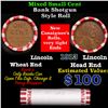 Image 1 : Mixed small cents 1c orig shotgun roll, 1913-p Lincoln Cent, Wheat Cent other end, Brinks Wrapper.