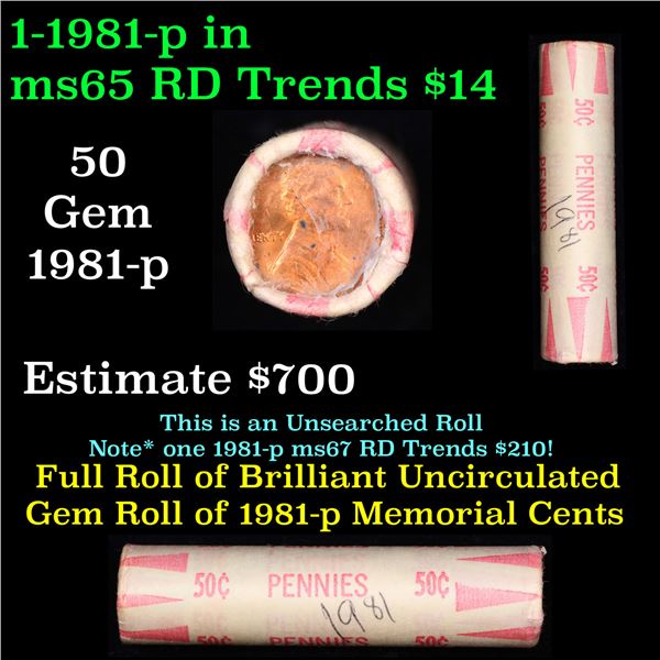 Shotgun Lincoln 1c roll, 1981-p 50 pcs Bank Wrapper.