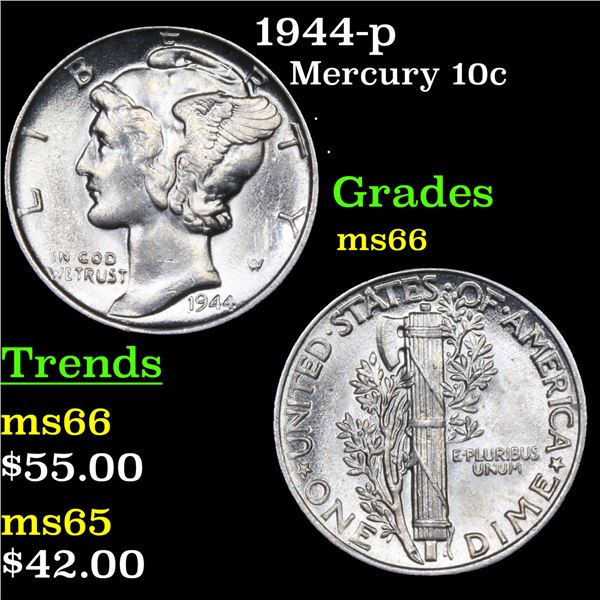 1944-p Mercury Dime 10c Grades GEM+ Unc