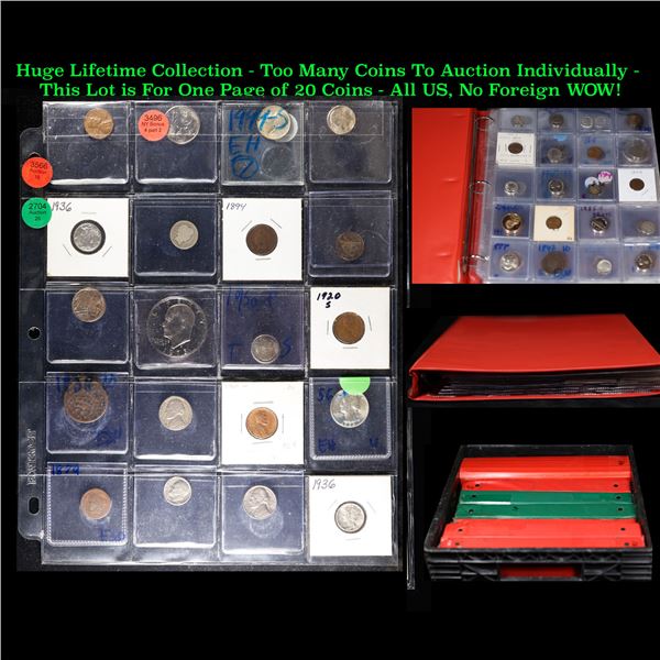 Huge Liifetime Collection - Too Many Coins To Auction Individually - This Lot is For One Page of 20 