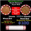 Image 1 : Mixed small cents 1c orig shotgun roll, 1918-s Lincoln Cent, Wheat Cent other end, Brinks Wrapper.