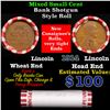 Image 1 : Mixed small cents 1c orig shotgun roll, 1914-p Lincoln Cent, Wheat Cent other end, Brinks Wrapper.