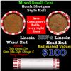 Image 1 : Mixed small cents 1c orig shotgun roll, 1917-s Lincoln Cent,Wheat Cent other end, Brinks Wrapper.
