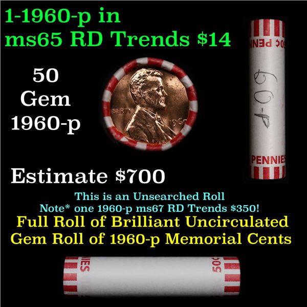 Shotgun Lincoln 1c roll, 1960-p 50 pcs Bank Wrapper.