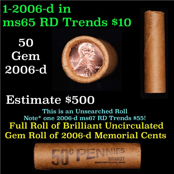 Shotgun Lincoln 1c roll, 2006-d 50 pcs Brandt Wrapper.