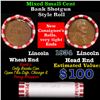 Image 1 : Mixed small cents 1c orig shotgun roll, 1934-p Lincoln Cent, Wheat Cent other end, Brinks Wrapper.
