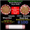 Image 1 : Mixed small cents 1c orig shotgun roll, 1914-p Lincoln Cent, Wheat Cent other end, Brinks Wrapper.