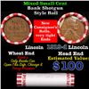 Image 1 : Mixed small cents 1c orig shotgun roll, 1919-d Lincoln Cent, Wheat Cent other end, Brinks Wrapper.