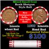 Image 1 : Mixed small cents 1c orig shotgun roll, 1939-p Lincoln Cent, Wheat Cent other end, Brinks Wrapper.