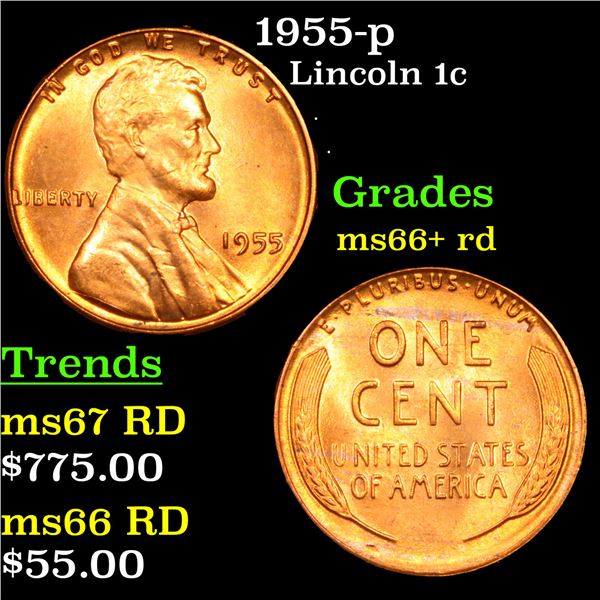 1955-p Lincoln Cent 1c Grades GEM++ RD