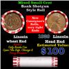 Image 1 : Mixed small cents 1c orig shotgun roll, 1929-p Lincoln Cent,Wheat Cent other end, Brinks Wrapper.