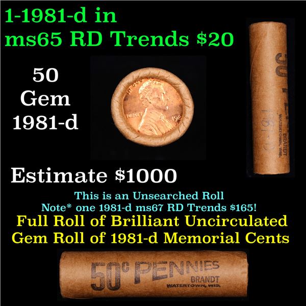 Shotgun Lincoln 1c roll, 1981-d 50 pcs Brandt Wrapper.