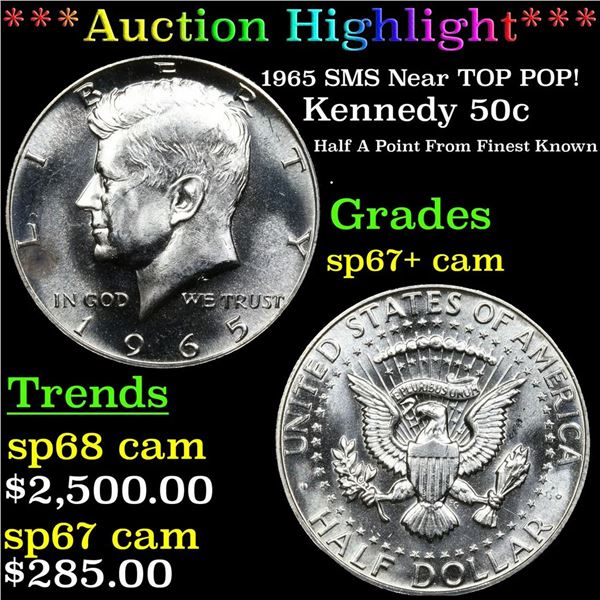 ***Auction Highlight*** 1965 SMS Kennedy Half Dollar Near TOP POP! 50c Graded sp67+ cam BY SEGS (fc)