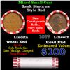Image 1 : Mixed small cents 1c orig shotgun roll, 1917-p Lincoln Cent, Wheat Cent other end, Brinks Wrapper.