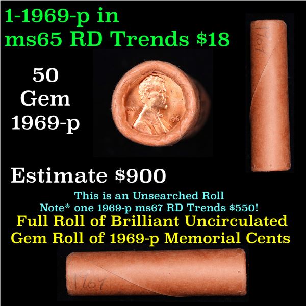 Shotgun Lincoln 1c roll, 1969-p 50 pcs FNB of Baltimore Wrapper.