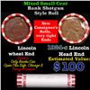 Image 1 : Mixed small cents 1c orig shotgun roll, 1924-s Lincoln Cent, Wheat Cent other end, Brinks Wrapper.