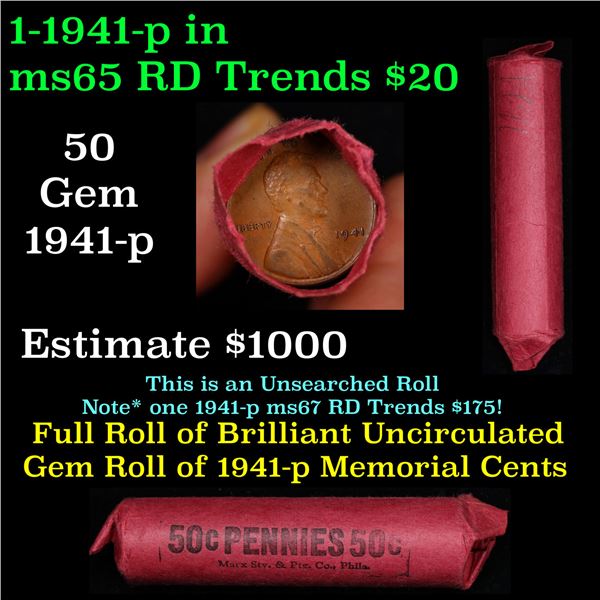 Shotgun Lincoln 1c roll, 1941-p 50 pcs Bank Wrapper.