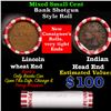 Image 1 : Mixed small cents 1c orig shotgun roll, Wheat Cent, 1903 Indian Cent other end, Brinks Wrapper.