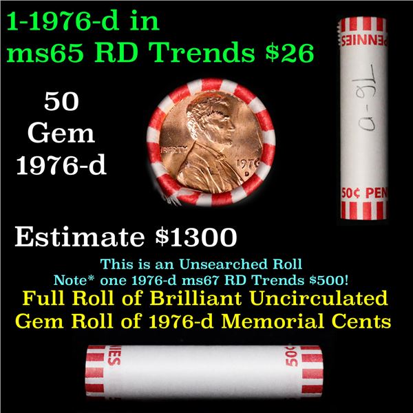 Shotgun Lincoln 1c roll, 1976-d 50 pcs Bank Wrapper.