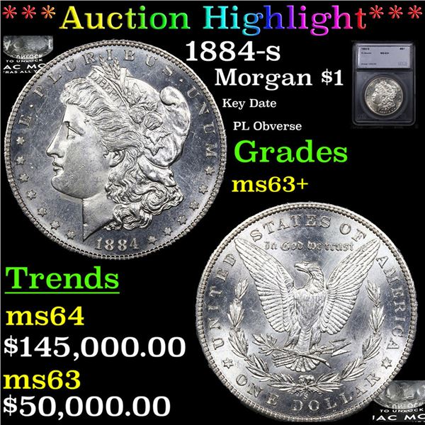 ***Auction Highlight*** 1884-s Morgan Dollar $1 Graded ms63+ By SEGS (fc)