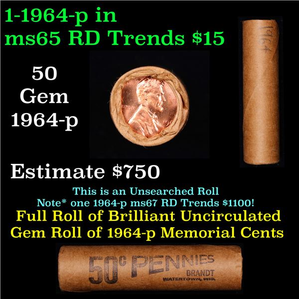 Shotgun Lincoln 1c roll, 1964-p 50 pcs Brandt Wrapper.