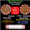 Image 1 : Mixed small cents 1c orig shotgun roll, 1928-p Lincoln Cent,Wheat Cent other end, Brinks Wrapper.